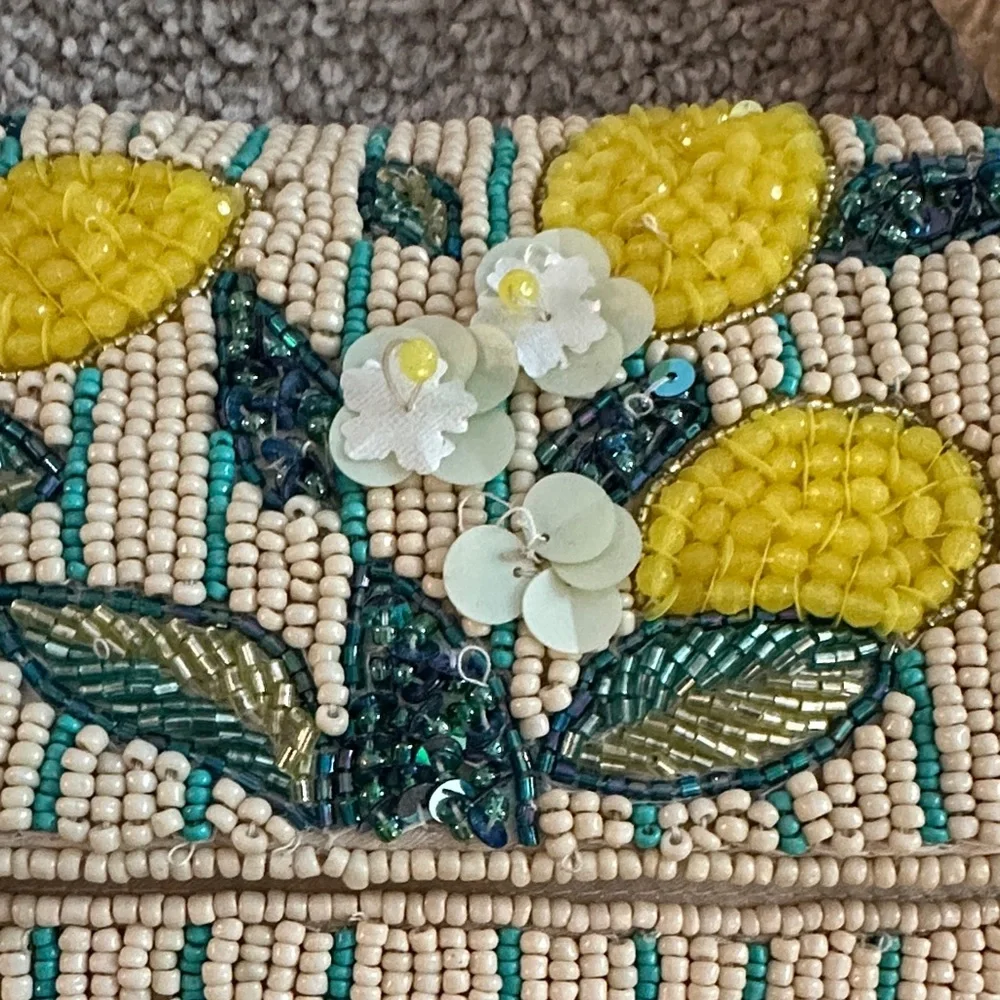 Handcrafted In India Lemon Embroidered Beaded Shoulder Bag - Picture 2 of 6